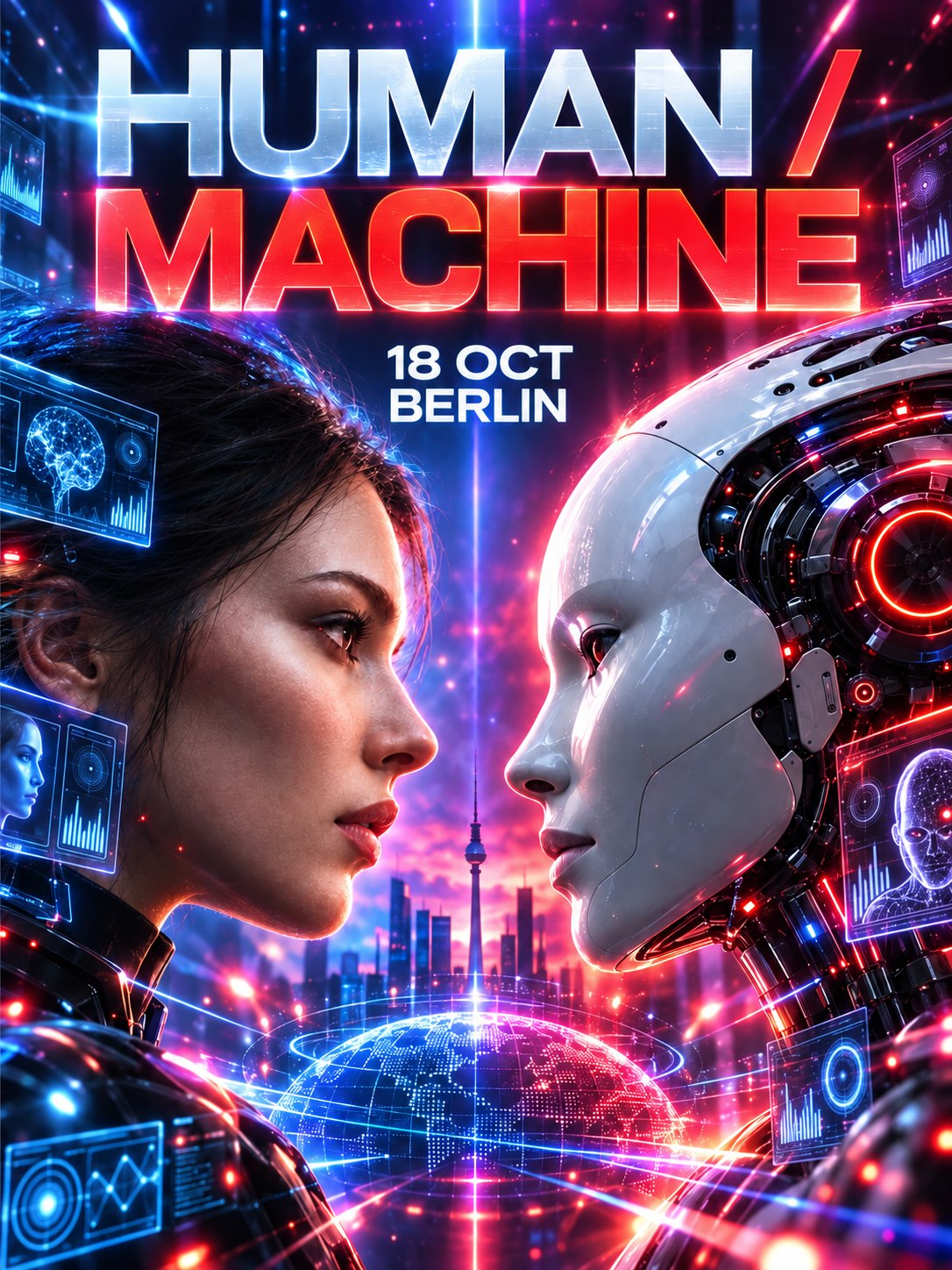 Неоновый постер Human Machine